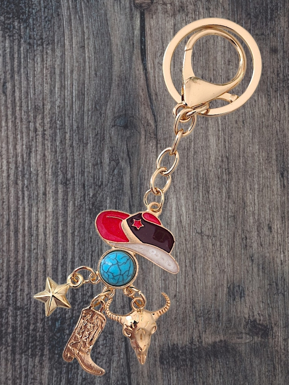 Western Bag Charm / Keychain with Maroon Hat & Charms